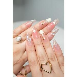 Handmade Press On Nails |Coffin Medium | White Tip Nude | French Tipsy | Size L
